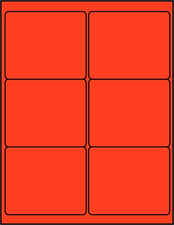 Red fluorescent dayglo 4 x 3.33 labels R4033